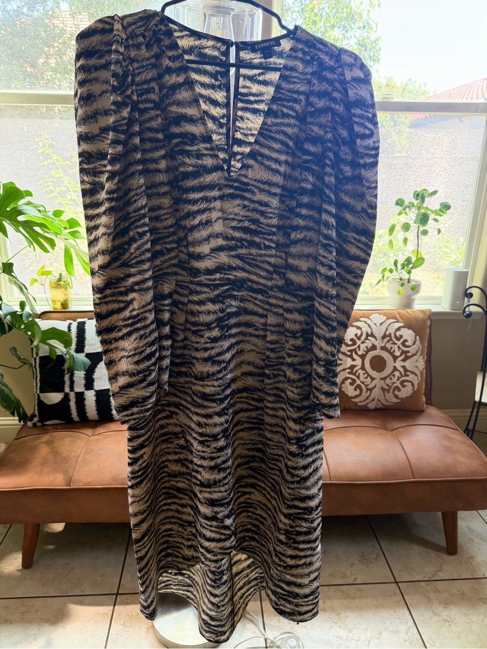 Express Zebra-Style Brown and Black Midi Skirt